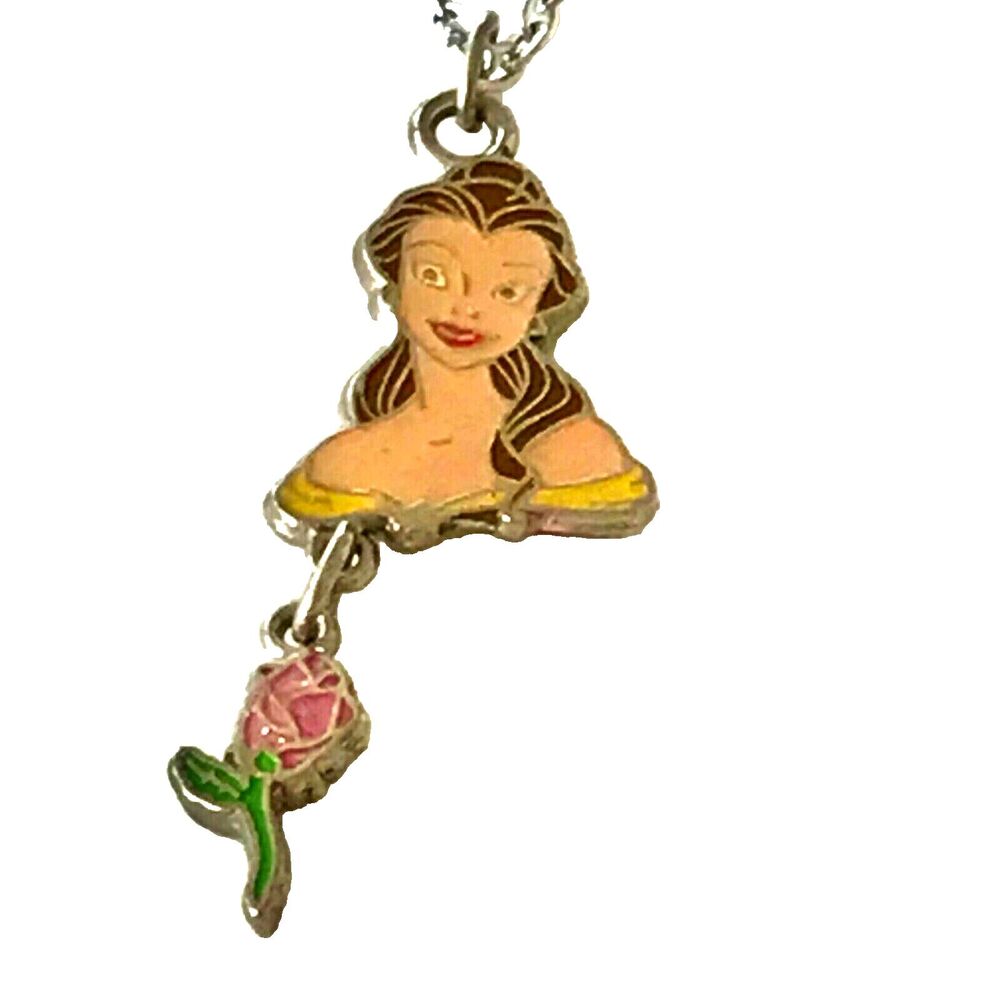 Vintage Disney Beauty & The Beast Princess Belle Necklace Charm Disneyana Rose